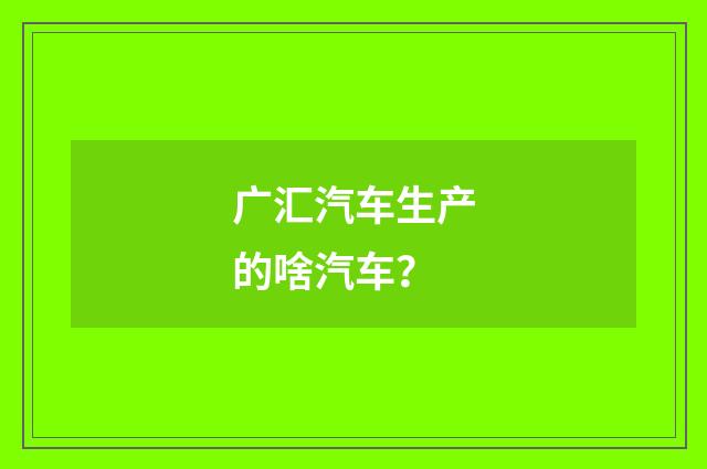 广汇汽车生产的啥汽车？