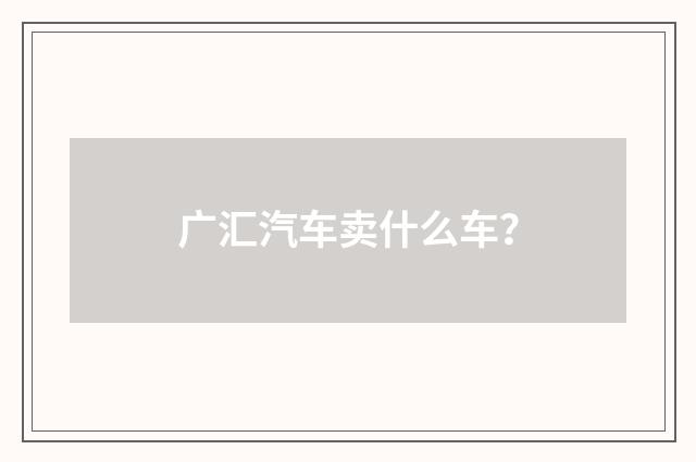 广汇汽车卖什么车？