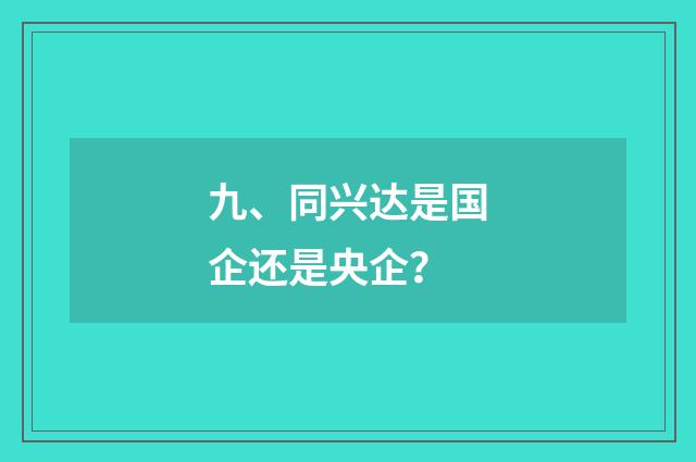 九、同兴达是国企还是央企？