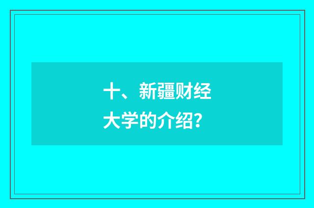 十、新疆财经大学的介绍?