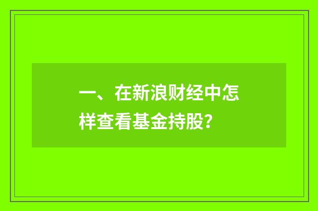 一、在新浪财经中怎样查看基金持股？