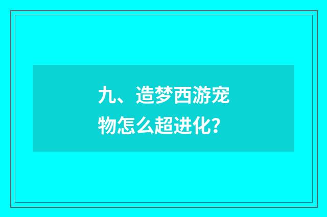 九、造梦西游宠物怎么超进化？