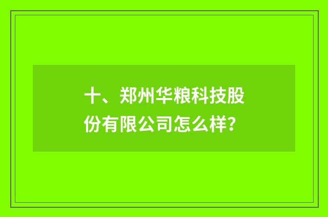 十、郑州华粮科技股份有限公司怎么样？