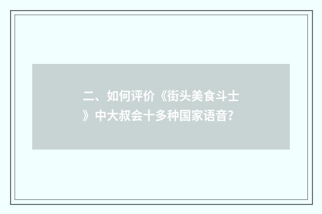 二、如何评价《街头美食斗士》中大叔会十多种国家语音？