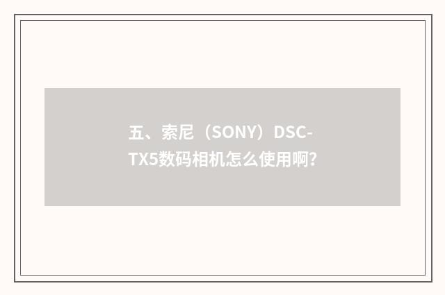 五、索尼（SONY）DSC-TX5数码相机怎么使用啊？