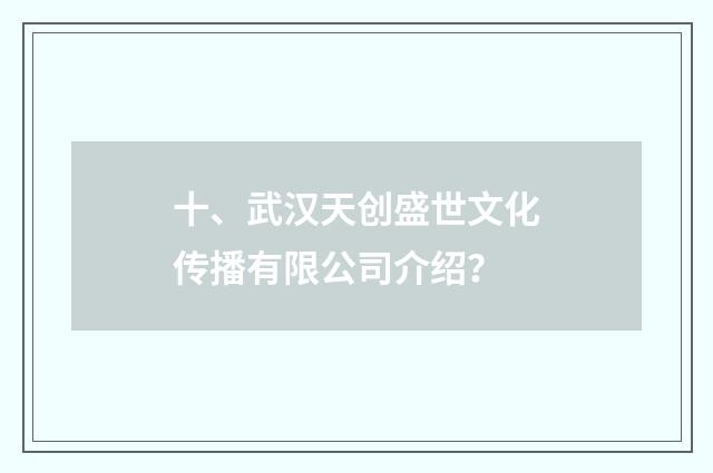 十、武汉天创盛世文化传播有限公司介绍？