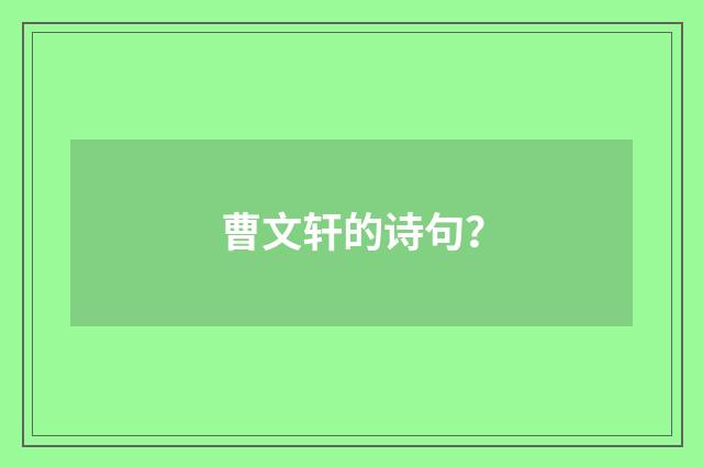 曹文轩的诗句?