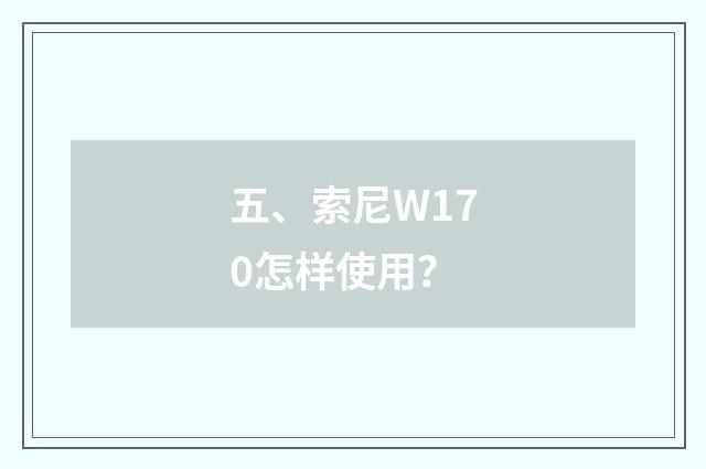 五、索尼W170怎样使用？