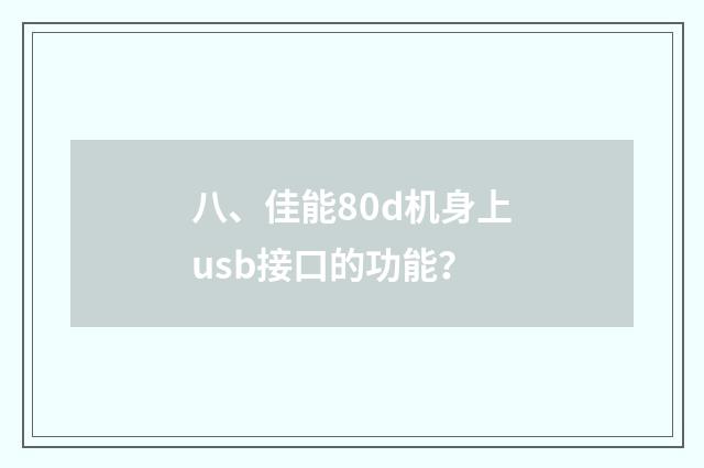 八、佳能80d机身上usb接口的功能？
