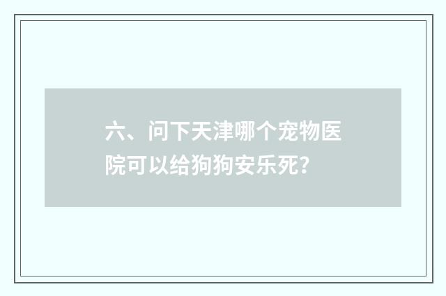 六、问下天津哪个宠物医院可以给狗狗安乐死？