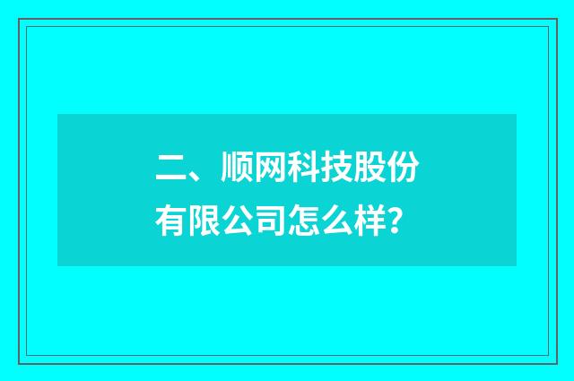 二、顺网科技股份有限公司怎么样？