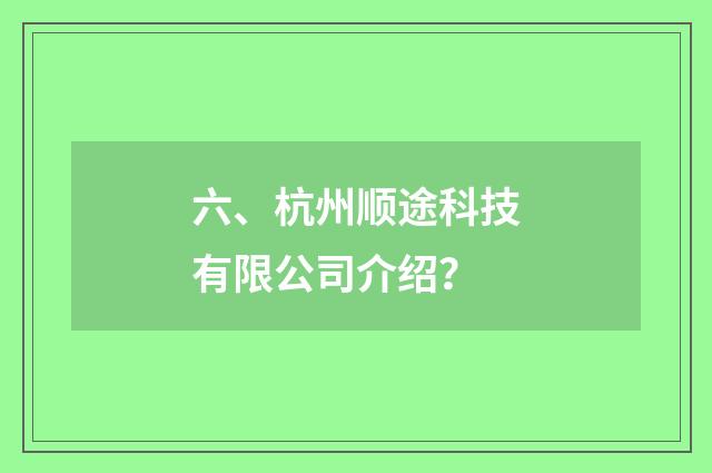 六、杭州顺途科技有限公司介绍？