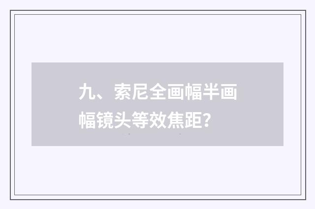 九、索尼全画幅半画幅镜头等效焦距?