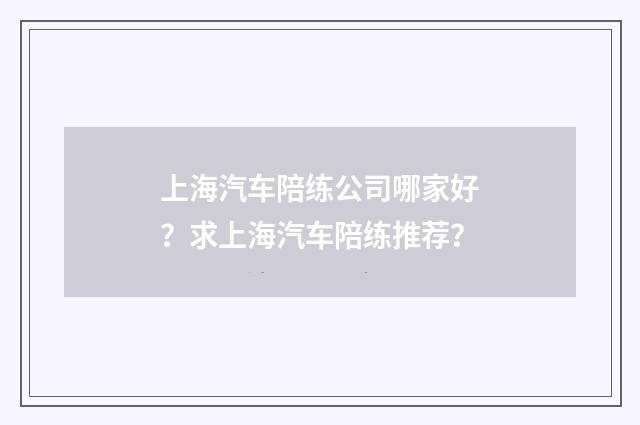 上海汽车陪练公司哪家好？求上海汽车陪练推荐？