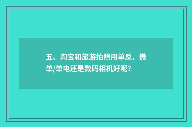 五、淘宝和旅游拍照用单反、微单/单电还是数码相机好呢？
