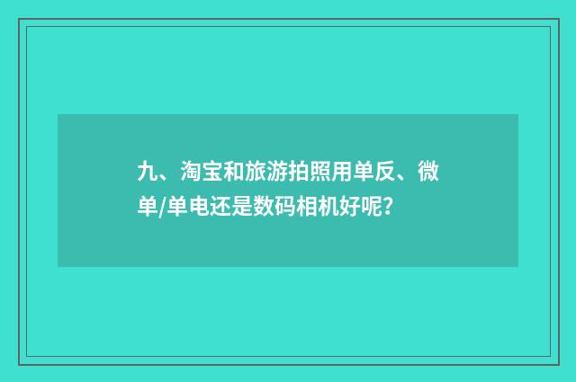 九、淘宝和旅游拍照用单反、微单/单电还是数码相机好呢？