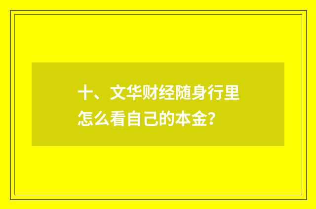 十、文华财经随身行里怎么看自己的本金？
