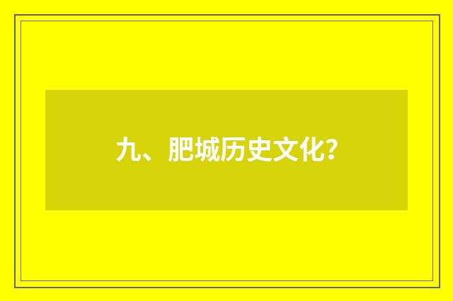 九、肥城历史文化？