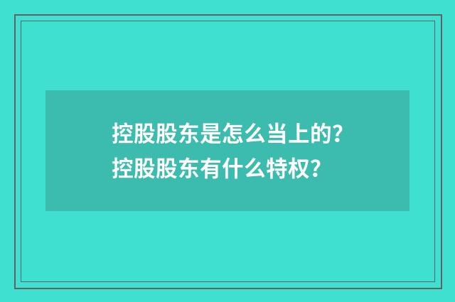 控股股东是怎么当上的?控股股东有什么特权?