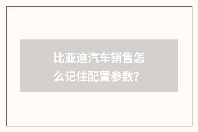 比亚迪汽车销售怎么记住配置参数？