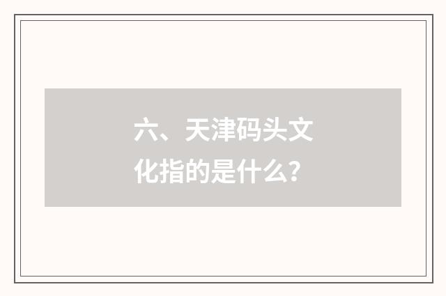 六、天津码头文化指的是什么？