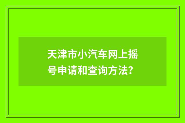 天津市小汽车网上摇号申请和查询方法？