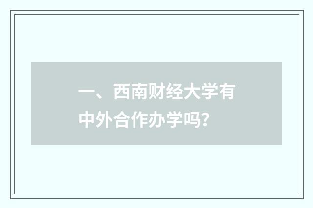 一、西南财经大学有中外合作办学吗?