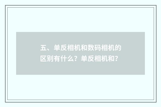 五、单反相机和数码相机的区别有什么？单反相机和？