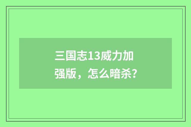三国志13威力加强版，怎么暗杀？