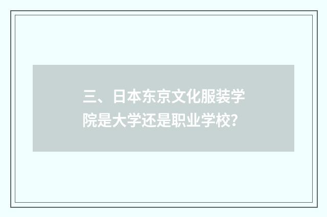 三、日本东京文化服装学院是大学还是职业学校？