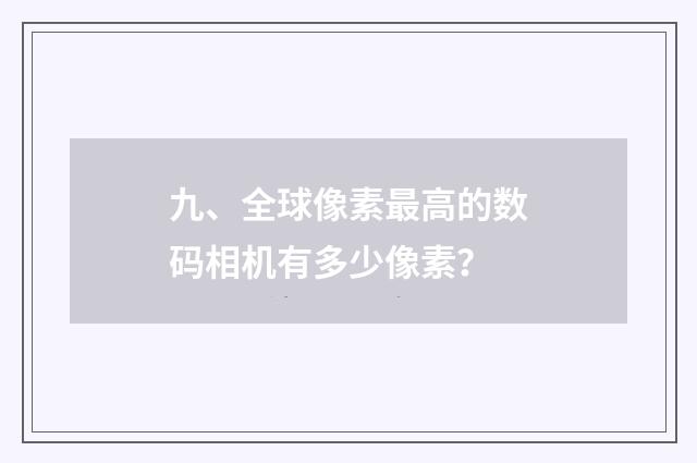 九、全球像素最高的数码相机有多少像素？