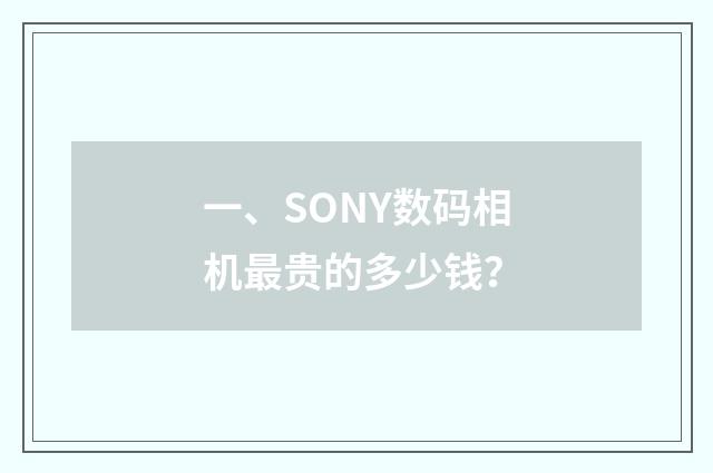 一、SONY数码相机最贵的多少钱?
