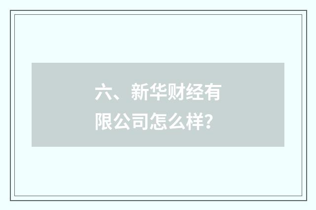 六、新华财经有限公司怎么样？