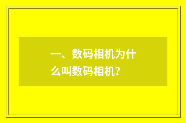 一、数码相机为什么叫数码相机？