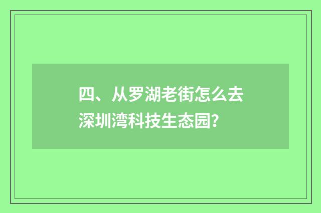 四、从罗湖老街怎么去深圳湾科技生态园?