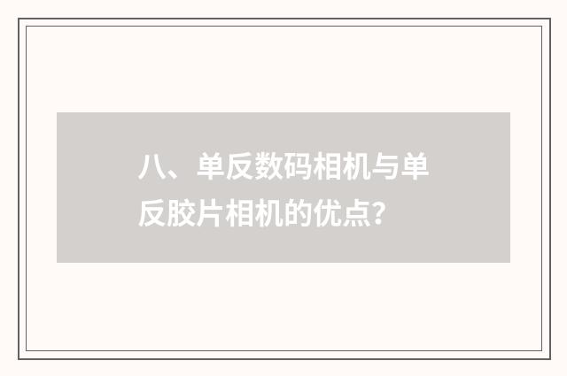 八、单反数码相机与单反胶片相机的优点?