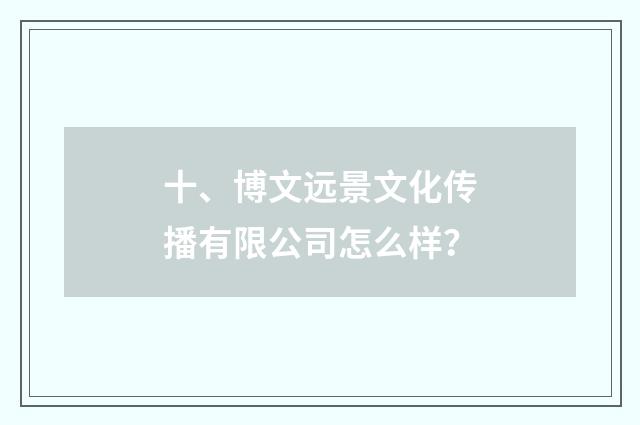 十、博文远景文化传播有限公司怎么样？