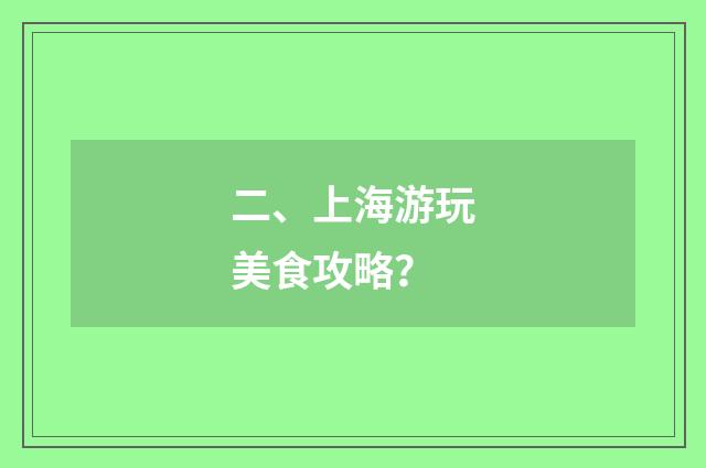 二、上海游玩美食攻略？