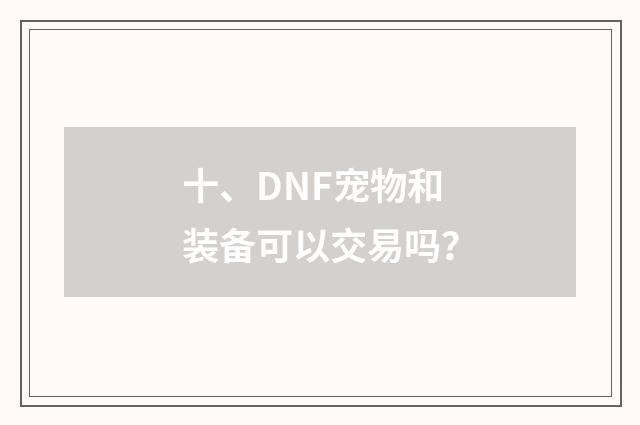 十、DNF宠物和装备可以交易吗?