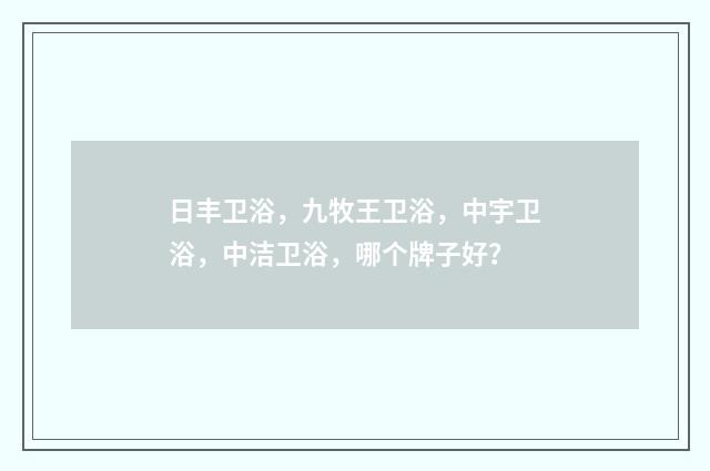 日丰卫浴，九牧王卫浴，中宇卫浴，中洁卫浴，哪个牌子好？