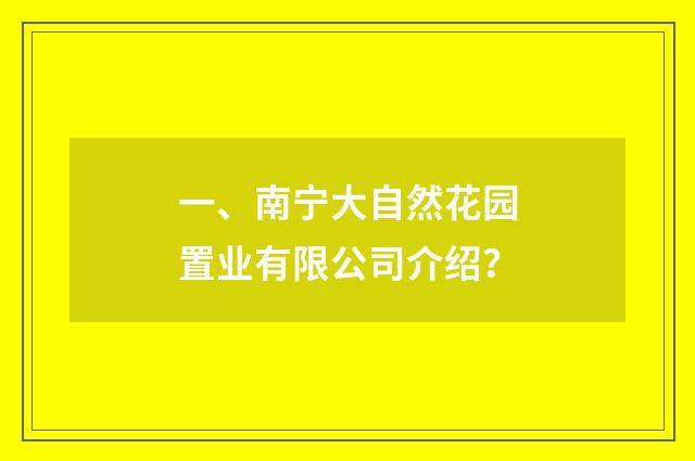 一、南宁大自然花园置业有限公司介绍?