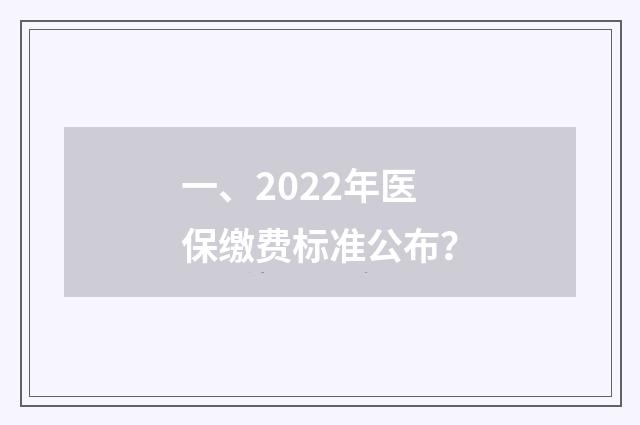 一、2022年医保缴费标准公布？