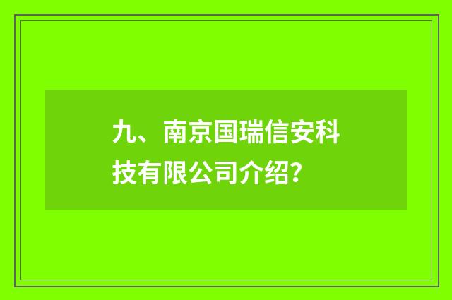 九、南京国瑞信安科技有限公司介绍？
