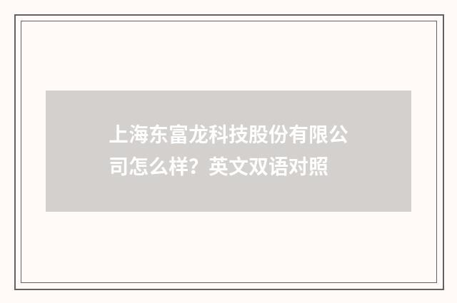 上海东富龙科技股份有限公司怎么样？英文双语对照