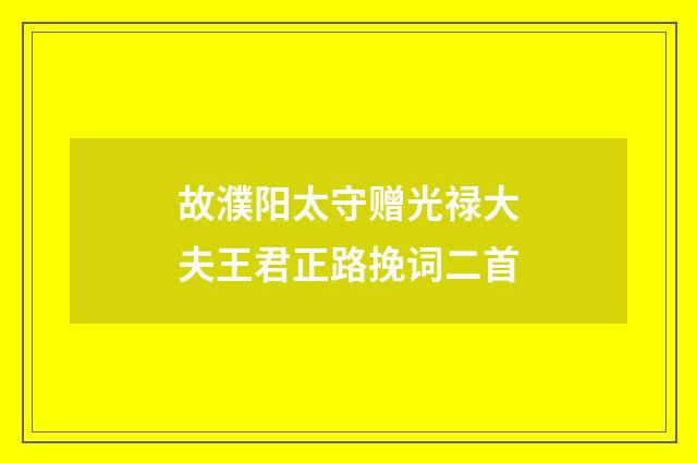 故濮阳太守赠光禄大夫王君正路挽词二首