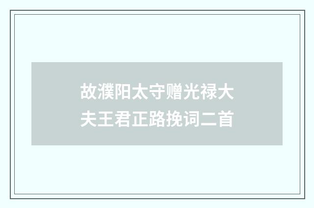 故濮阳太守赠光禄大夫王君正路挽词二首