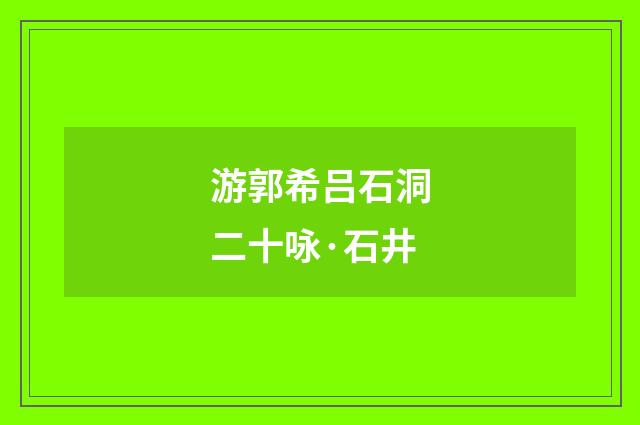 游郭希吕石洞二十咏·石井