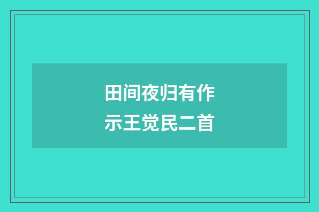 田间夜归有作示王觉民二首