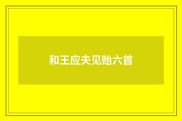 和王应夫见贻六首