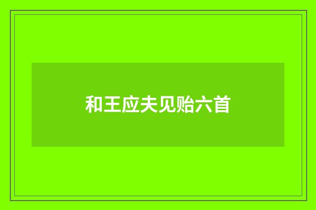 和王应夫见贻六首